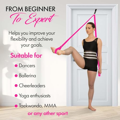 Stretching Strap with Door Anchor for Splits and Flexibility Training - color: Pink