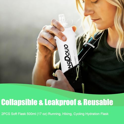 2PCS Running Vest Soft Flask, BPA-Free Soft Flasks 17oz/500ml TPU Collapsible Water Bottle for Hydration Backpack, Folding Running Water Bottles for Marathon Hiking Cycling Climbing - color: Transparent white