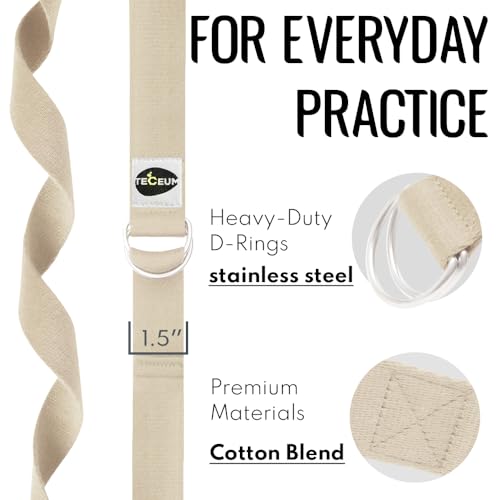 TECEUM 2 IN 1 Yoga & Mat Strap for Stretching – Cotton – 6/8/10 ft - color: Beige, size: 6 ft