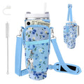 Water Bottle Carrier Bag for Stanley Cup 40oz/30oz with Phone Pocket, Neoprene Water Bottle Holder with Adjustable Shoulder & Handle Strap, Stanley Cup Accessories for Walking Travel Gym - color: Blueberries