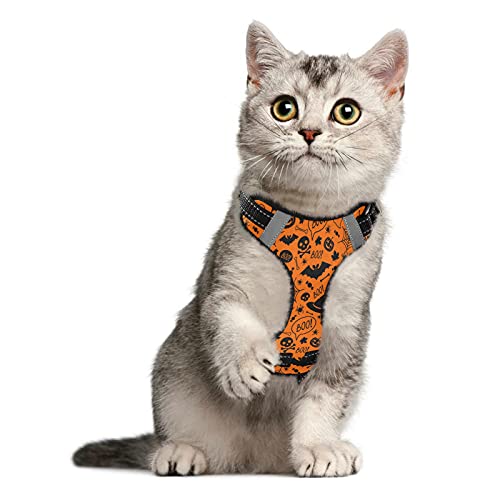 Halloween Skull Pumpkin Dog/Cat Harness, Reflective No-Pull Pet Harness with 2 Leash Clips, Fully Adjustable Soft Padded Dog Vest, No-Choke Pet Oxford Vest - color: Halloween Skull Pumpkin, size: S