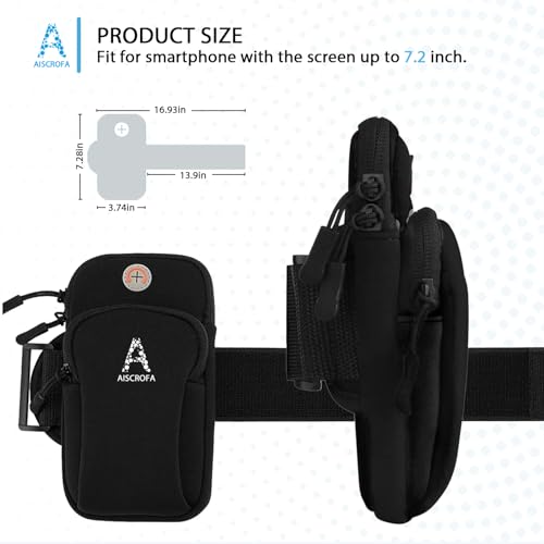 Sports Armband, Running Gym Universal Smartphone Arm Bag with Earphone Hole Multifunctional Pockets foriPhone 15, 14, 13, 12, 11 Pro Max, Xs, Xr, X, 8 Plus, SE, Galaxy S22 Ultra and More - color: Black