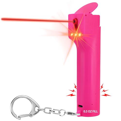 3-in-1 Pepper Spray Personal Alarm, 12ft UV Marking Dye Wind Resistant Gel Refillable, 140dB Siren, 3 Red Strobe Rechargeble, Fast Flip Safety Cover, Outdoor Running Jogging Hiking Cycling Easy Carry - color: Rose