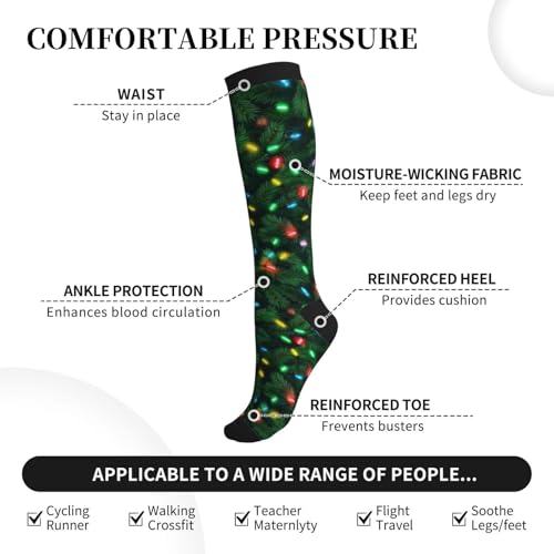 Compression Socks Knee High Support Socks Women Circulation Stockings for Athletic Running Cycling Flying - color: Christmas
