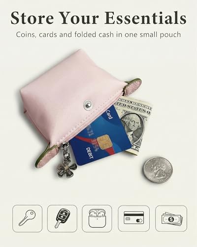 Wuflyover Coin Purse for Women, Mini Nylon Change Purse with Keychain, Small Zip Pouch for Coins, Cash, Cards (pink) - color: pink
