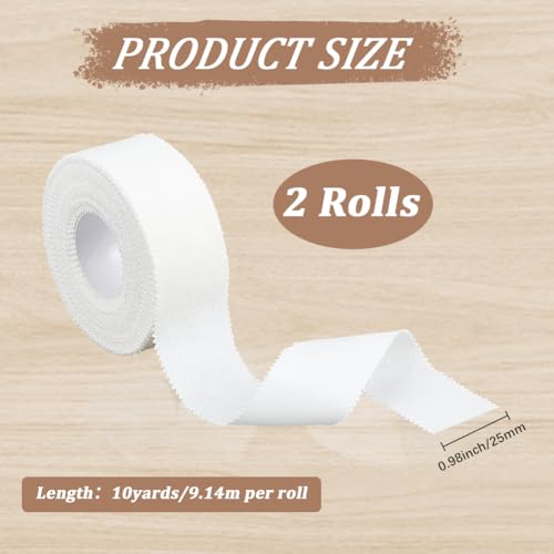 2 Rolls 20 Yards 1 Inch White Pre Wrap Easy Tear Sports No Sticky Tape with Serrated Edge Strong Adhesion Prewrap Cotton Athletic Tape for Ankle Wrist Gymnastics Lacrosse