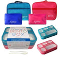 kinsho Lunch Boxes for Kids Boys Girls - Bento Box Set of 2, with Insulated Bag & Ice Pack, 6 Compartment Leak Proof Container, BPA-Free, Microwave Safe, Ideal for School & Work, Blue & Pink - color: Blue + Pink