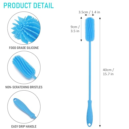 15.7" Silicone Bottle Brush, Water Bottle Cleaner Brush, Blue - color: Long Blue