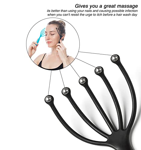 Head Massager,Protable Handheld SPA Scalp Massage Tool for Deep Relaxation & Stress Reduction Wet and Dry in The Office Home SPA (2-Pack) (Black Black) - color: Black Black