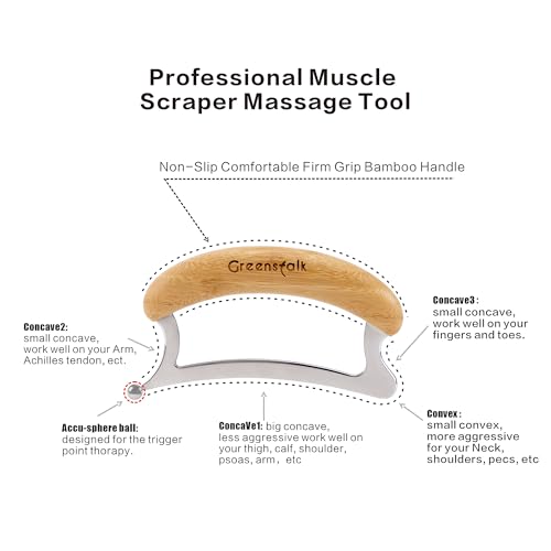 Greenstalk Stainless Steel Gua Sha Muscle Scraper Tool for Muscle Relief, Wooden Massage Tools,Body Guasha Tool, Portable Body Scrapers Tool for Neck, Back, Feet Recovery. - size: Single