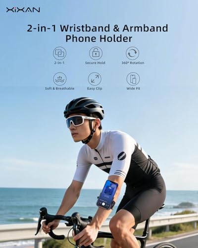 2-in-1 Wrist Strap Phone Holder for Running, Cycling, Hiking & Workouts. Secure Mount & 360° Rotatable Armband Cell phone Case Clamp, Compatible with iPhone, Samsung Galaxy and Other Smartphones