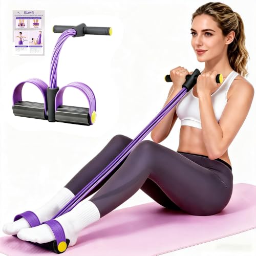 Pedal Resistance Band with Handle, 6-Tube Natural Rubber Exercise Bands - color: Black & Purple