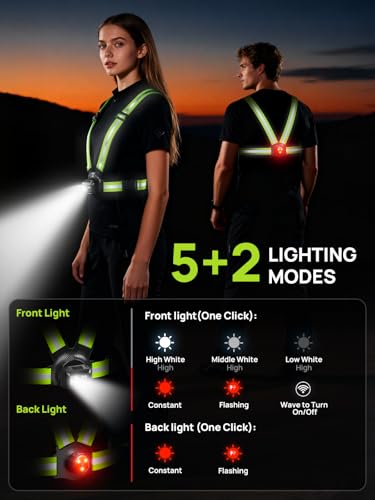 Acso Running Lights for Runners, 500 Lumens Running Light with 360°Reflective Vest, 45° Adjustable,IPX5 Waterproof Rechargeable Light Up Gear for Night Walking/Cycling/Jogging/Hiking