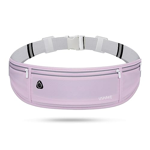 USHAKE Slim Running Belt, Bounce Free Fanny Pack Phone Holder - color: Light Purple