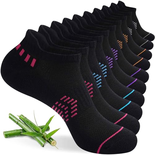 floconssy Ankle Socks for Women, Bamboo Viscose Cushioned Running Socks - color: 5 Pairs Black, size: 9-11