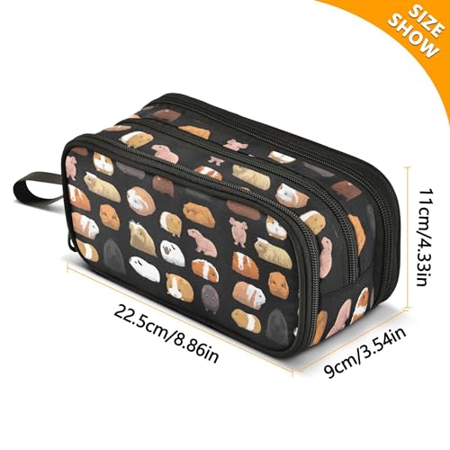 Fisyme Guinea Pig Cartoon Pencil Case Large Capacity Pen Box Makeup Pouch Holder Organizer Stationery Bag for School Office College Adults - color: Multi-Black