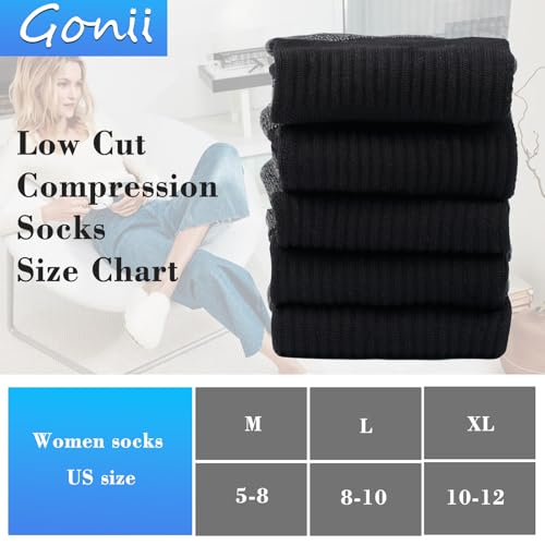 Gonii Womens Compression Ankle Socks，Athletic Running Cushioned Support Low Cut Socks 5-6 Pairs - color: Black, size: 6-8