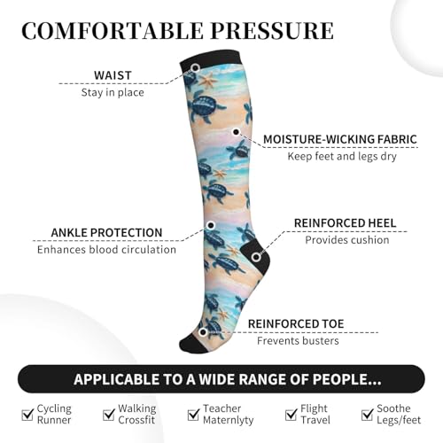 Compression Socks Knee High Support Socks Women Circulation Stockings for Athletic Running Cycling Flying - color: Sea Turtle