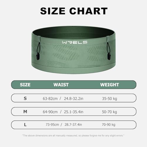 WRELS Slim Running Belt with Bib Number Clip,Elastic Phone Holder Fanny Pack for Women Men,Large Capacity Fitness Waist Pack Holds Water Bottle, Keys, Cards - color: Green-S