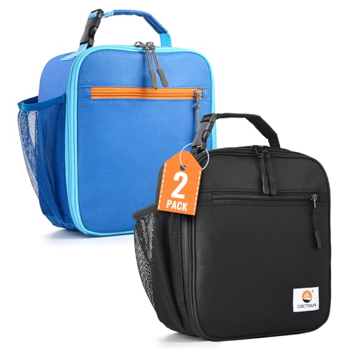 CaCTOUR Lunch Box Kids,2 Packs Insulated Lunch Bag for Girls Boys,Soft Bag Mini Cooler Back to School Thermal Reusable Lunch Bag for Work School Picnic (Blue & Black) - color: Black+Blue