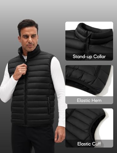 WHN Men's Puffer Vest Outerwear Lightweight Packable Sleeveless Jacket - color: Black, size: X-Large