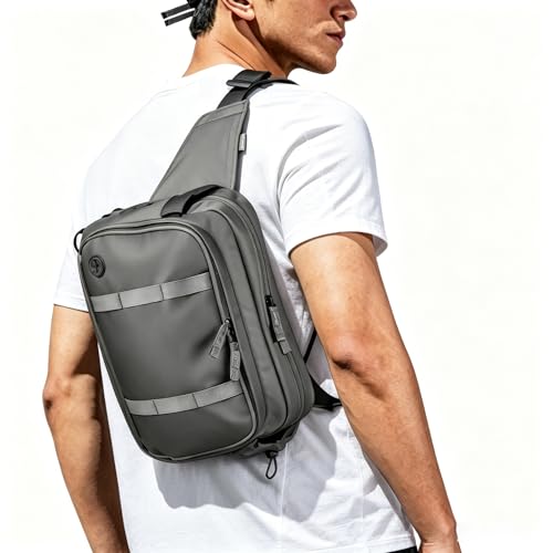Large Crossbody Waist Bag Tactical Fanny Pack for Men Hip Bum Bag with Water Bottle Holder Adjustable Belt, Workout Traveling Casual Running Hiking Cycling - color: Grey