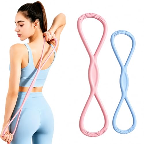 Figure 8 Resistance Bands with Handles,2 Pack Silicone Exercise Bands for Arms, Back, Legs and Glutes,15LB&25LB Figure Eight Bands for Yoga,Pilates,Stretching and Home Workout - color: Blue & Pink 15LB & 25LB