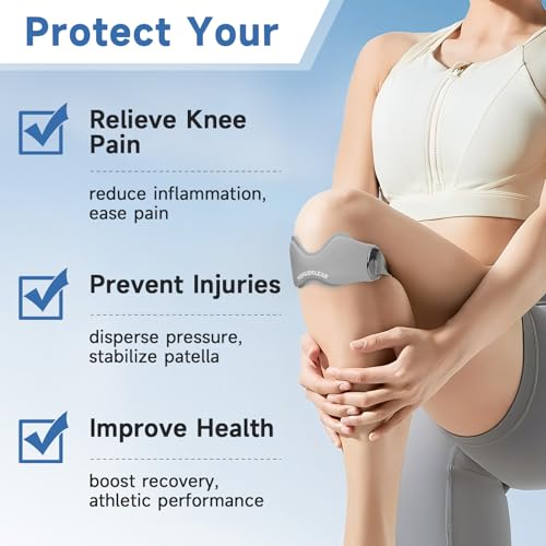 MANUEKLEAR V-Shaped Patella Bands, Adjustable Flex Wrap Patellar Tendon Support Strap for Men Women, Silicone Patella Knee Straps Suitable for Pain Relief Running Hiking Basketball, (2pcs) - color: Gray