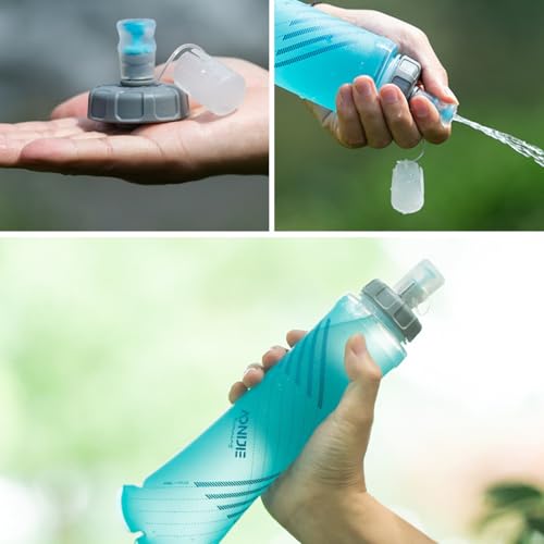 Azarxis TPU Soft Flask Collapsible Water Bottle Running Folding Gel Water Reservoir Handheld for Hydration Pack Hiking Cycling Climbing Jogging Marathon Trail Race - color: #02 Blue - 500 ml - 1-pack