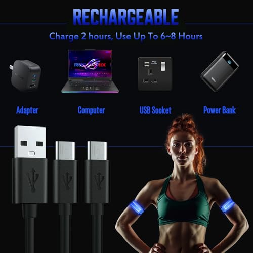 LED Armband for Running (2 Pack), Light Up Armbands Rechargeable, Running Lights, High Visibility Reflective Running Gear for Running Walking Cycling