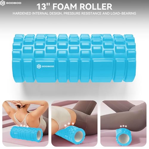 Foam Roller - Deep Tissue Medium Density Muscle Massager with Myofascial Trigger Point Release, Back Massage Roller for Soreness and Mobility 13 x 5.5 Inch, with eBook - color: Sky Blue