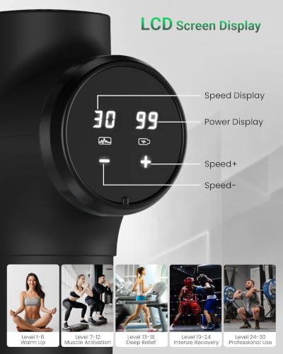 Massage Gun, Deep Tissue Percussion Massager 30 Speeds for Pain Relief - color: Black