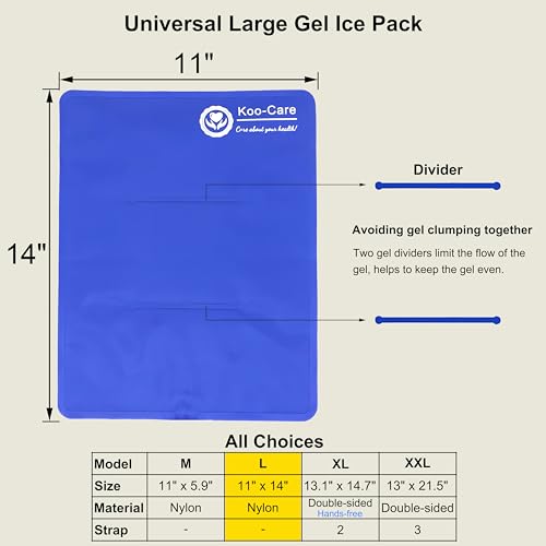 Koo-Care Large Flexible Gel Ice Pack for Injuries Reusable Hot Cold Compress - Fit for Shoulder Arm, Back, Hip, Knee, Shin, Foot Pain Relief, Swelling, Physical Therapy (L, 11" x 14") Pack of 2 - size: 11 x 14 Inch (Pack of 2)