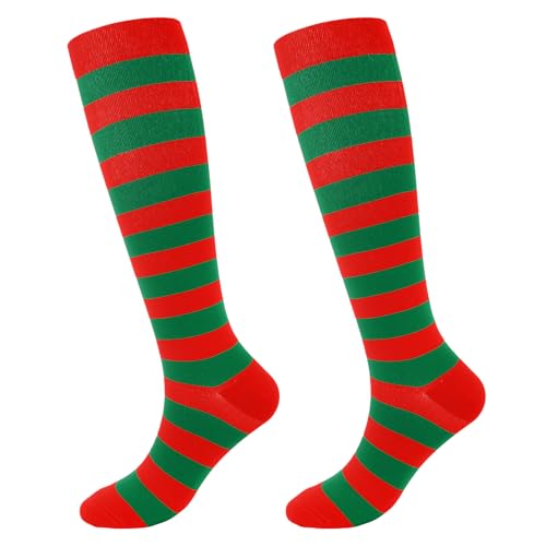 Junely Compression Socks for Women Knee High Striped Polka Dot Stockings - color: Red Green