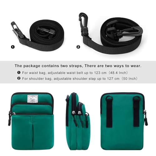 KAMO Multifunction Phone Waist Bag - Diagonal Cross Body Smart Phone Case Outdoor Bag with Triple Zip for Women & Men - color: Green