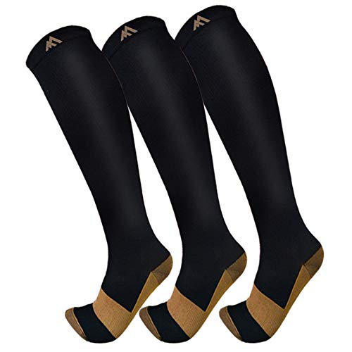 FuelMeFoot 3 Pack Copper Compression Socks - Compression Socks Women & Men Circulation - Best for Medical,Running,Athletic - color: 00 Black, size: Large-X-Large