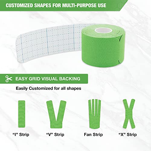 EVERLIT [4-Pack] Pre-Cut Elastic Cotton Kinesiology Therapeutic Athletic Sports Tape, for Pain Relief and Support, 80 Precut 10” Strips (Lime Green) - color: Lime Green