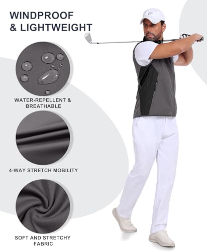 Little Donkey Andy Men's Softshell Vest Lightweight Windproof Waterproof - color: Basic Gray Black, size: Medium