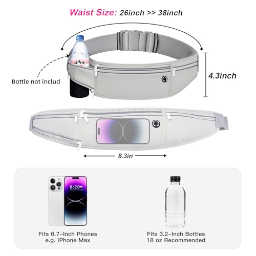 Slim Running Belt for Women Men,Runners Fanny Pack Phone Holder,Money Belt,Running Gear Accessories,with 3 Pockets (Gray) - color: Gray