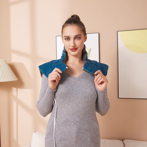 Ruqiji 19" x 24" Weighted Neck&Shoulder Heating Pad, 2.5lbs with 12 Temperature Settings&Countdown Timer,Pain Relief for Neck/Shoulders/Menstrual Pain(Dark Gray and Blue) - color: 01-dark Gray and Blue
