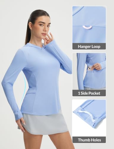 baleaf Women's Sun Shirts Mesh Back Long Sleeve Tops - color: Light Blue, size: X-Large