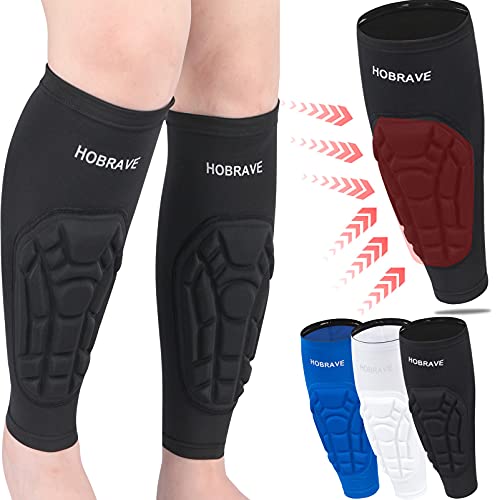 HOBRAVE 2PCS Soccer Shin Guards Padded Calf Compression Sleeves Supports for Shin Splint - size: Large
