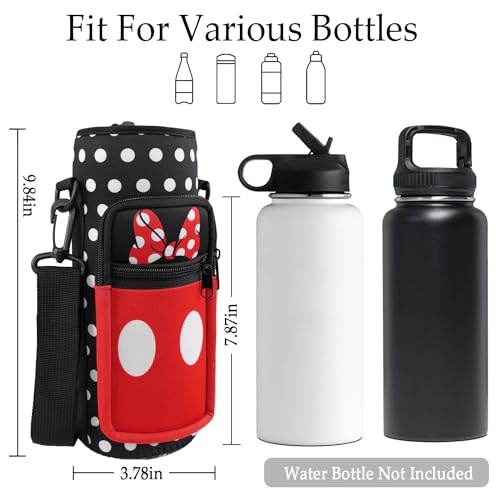 Water Bottle Carrier Bag 25oz/32oz Water Bottle Pouch Holder Adjustable Shoulder Strap Neoprene Water Bottle Sling Bag with Phone Pocket Insulated Tumbler Accessories for Walking - color: Black Red