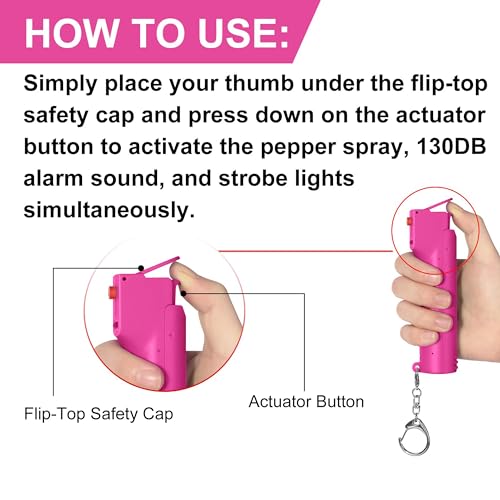 3-in-1 Self Defence Personal Alarm with Pepper Spray Set for Women, Max Strength Pepper Gel & 130 dB Safety Alarms & Strobe Lights, Quick Release, 3X Protection, Canister Replaceable - color: Rose