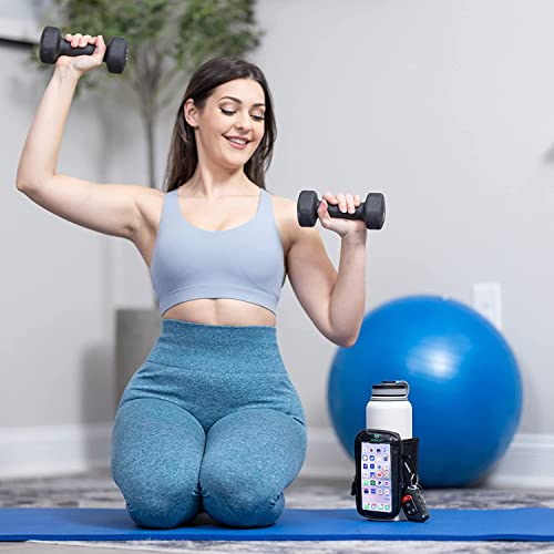 Gym Water Bottle Pouch with Waterproof Touchscreen Accessory Pocket for Phone. Keychain Carabiner, Side Mesh Pocket for AirPods. Fits 18-40 oz Stanley, Hydro Flask, Yeti, Iron Flask Bottles - style: Touchscreen Phone Pouch (Black 18-40 oz)