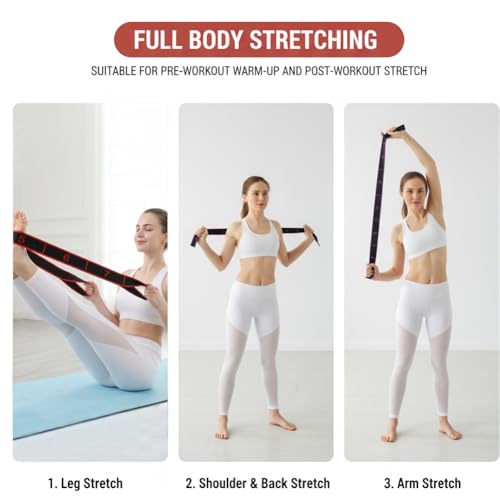 2 Pack Resistance Bands with Loops, Numbered 8-Loop Yoga Stretch Strap for Stretching, Pilates, Flexibility and Home Gym Workout, Includes Extra Elastic Loop Band