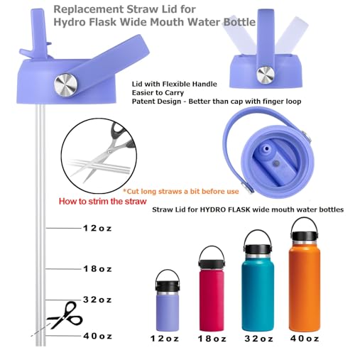 KMN Wide Mouth Straw Lid with Flip Top, Replacement Cap with Straw for Hydro Flask 18 32 40 oz Wide Mouth Water Bottle & 12 16 20 oz Coffee Flask, BPA-Free Leakproof Sports Lid (Lupine Purple) - color: Lupine Purple