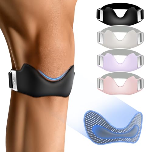Silicone Patellar Tendon Support Strap 2 Pack, Adjustable Non-Slip Patella Band Stabilizer Knee Brace for Running, Hiking, Jumpers Knee, Tendonitis, Basketball, Volleyball, Squats - color: Black