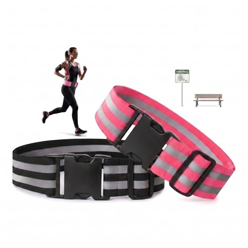 Little World Reflective Belt, Reflective Running Gear Elastic Reflective Sash - color: Pink, Black