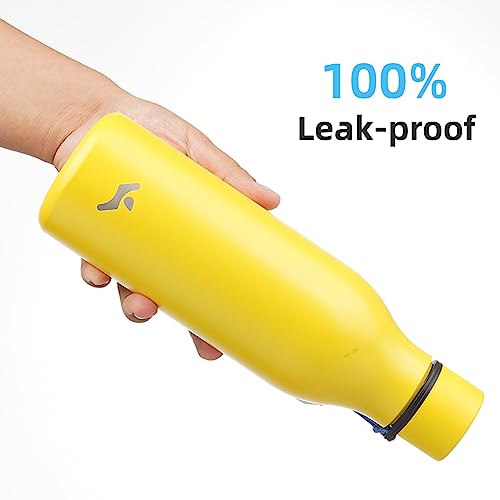 Konokyo 18 oz Insulated Stainless Steel Metal Water Bottle with Strap - color: Yellow, size: 18 Ounces
